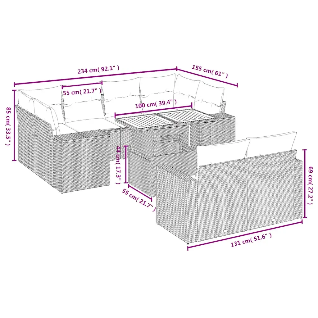 Set Divani da Giardino 11 pz con Cuscini in Polyrattan Grigio 3274593 - Image 3