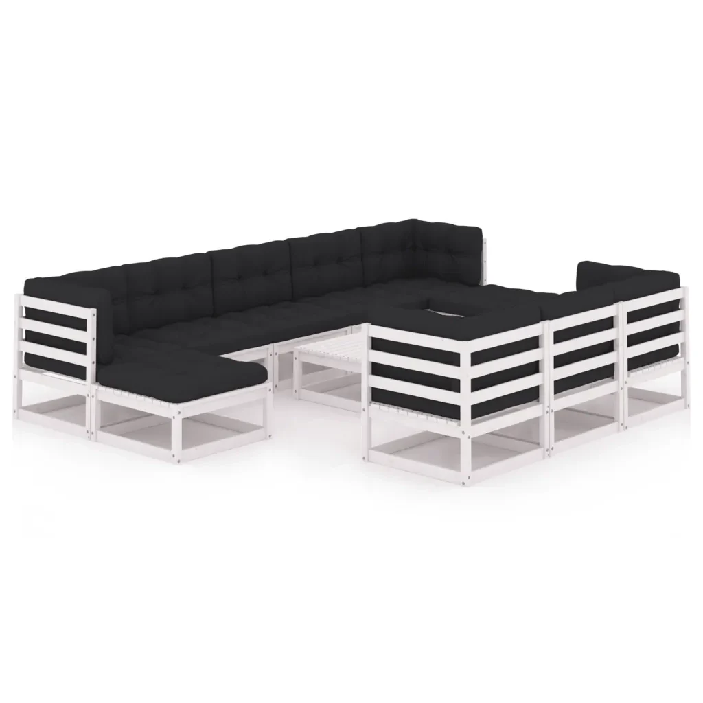Set Divani da Giardino 11 pz Cuscini Bianchi Massello di Pino 3077170 - Image 2
