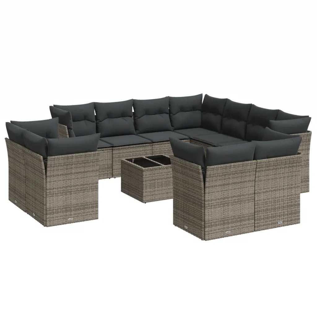 Set Divani da Giardino 12 pz con Cuscini Grigio in Polyrattan 3218520 - Image 2