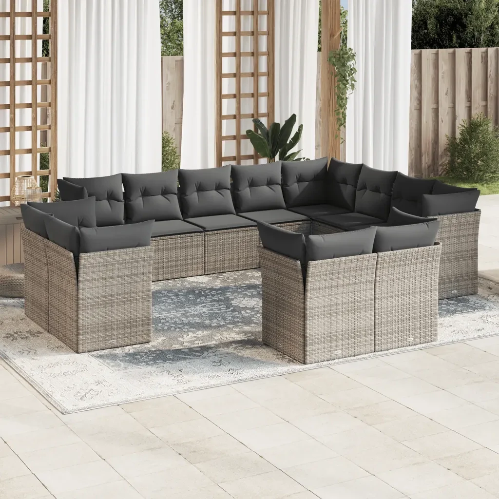 Set Divani da Giardino 12 pz con Cuscini Grigio in Polyrattan 3218530