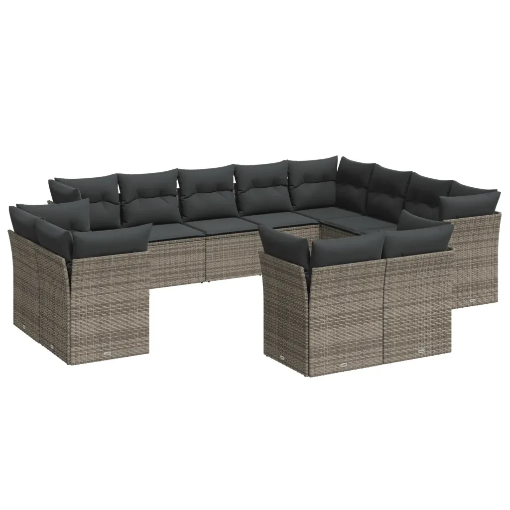 Set Divani da Giardino 12 pz con Cuscini Grigio in Polyrattan 3218530 - Image 2
