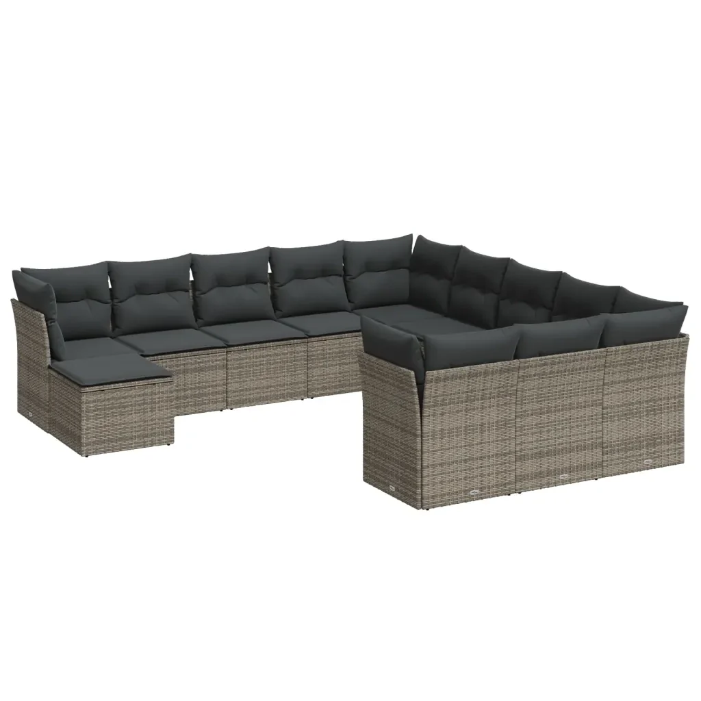 Set Divani da Giardino 12 pz con Cuscini Grigio in Polyrattan 3218630 - Image 2