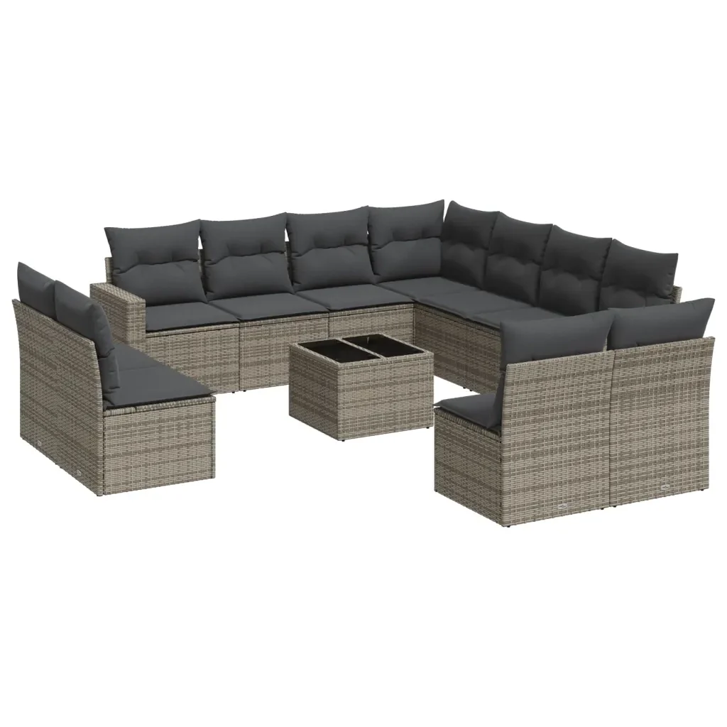 Set Divani da Giardino 12 pz con Cuscini Grigio in Polyrattan 3219130 - Image 2