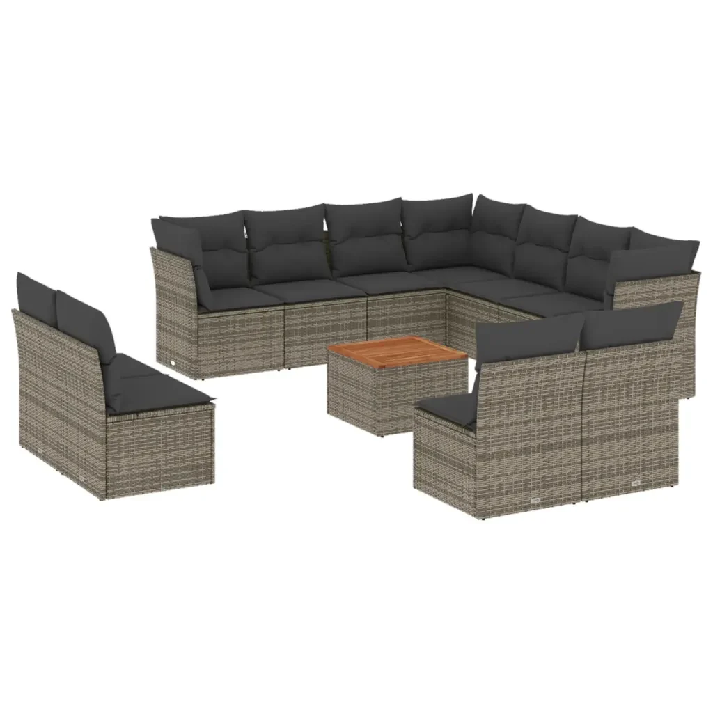 Set Divani da Giardino 12 pz con Cuscini Grigio in Polyrattan 3223708 - Image 2