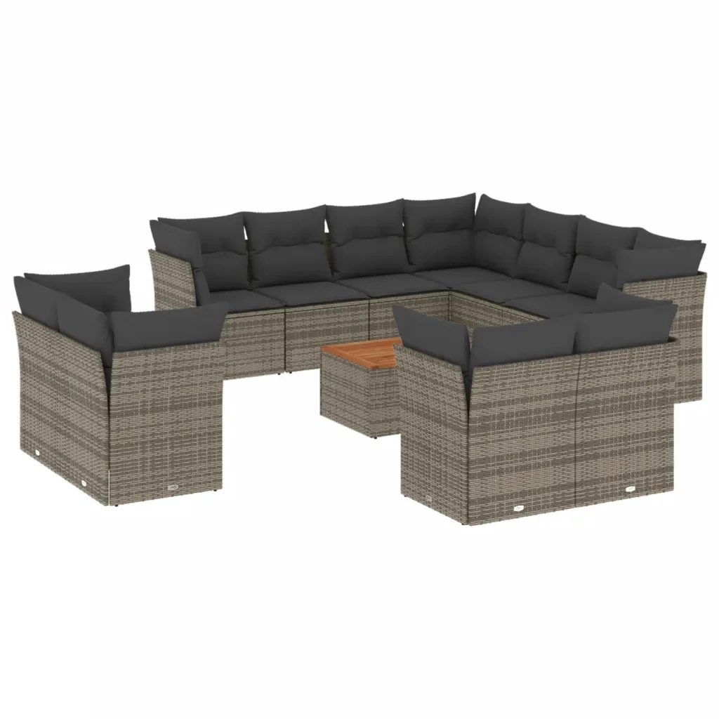 Set Divani da Giardino 12 pz con Cuscini Grigio in Polyrattan 3223946 - Image 2