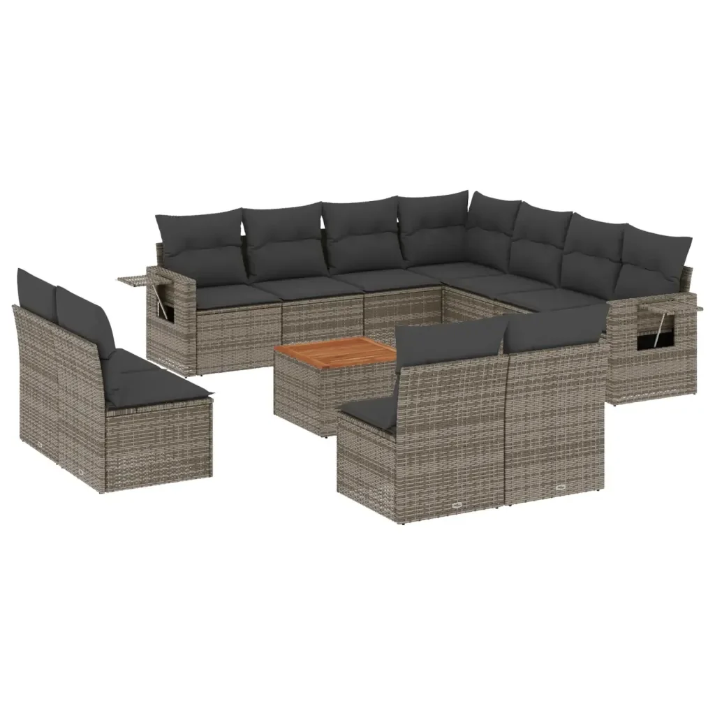 Set Divani da Giardino 12 pz con Cuscini Grigio in Polyrattan 3224625 - Image 2