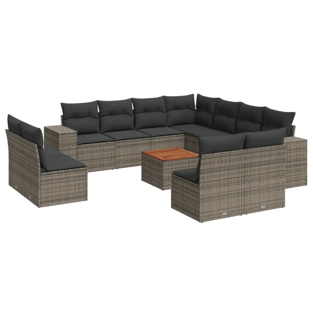 Set Divani da Giardino 12 pz con Cuscini Grigio in Polyrattan 3225507 - Image 2