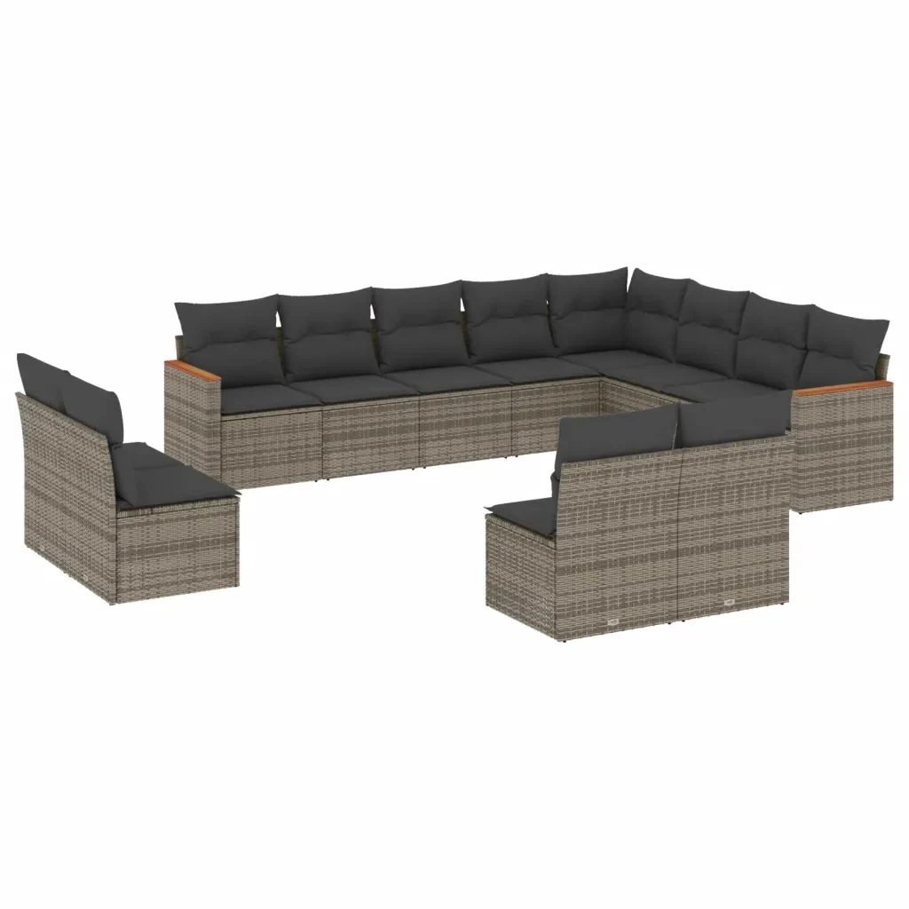 Set Divani da Giardino 12 pz con Cuscini Grigio in Polyrattan 3226473 - Image 2