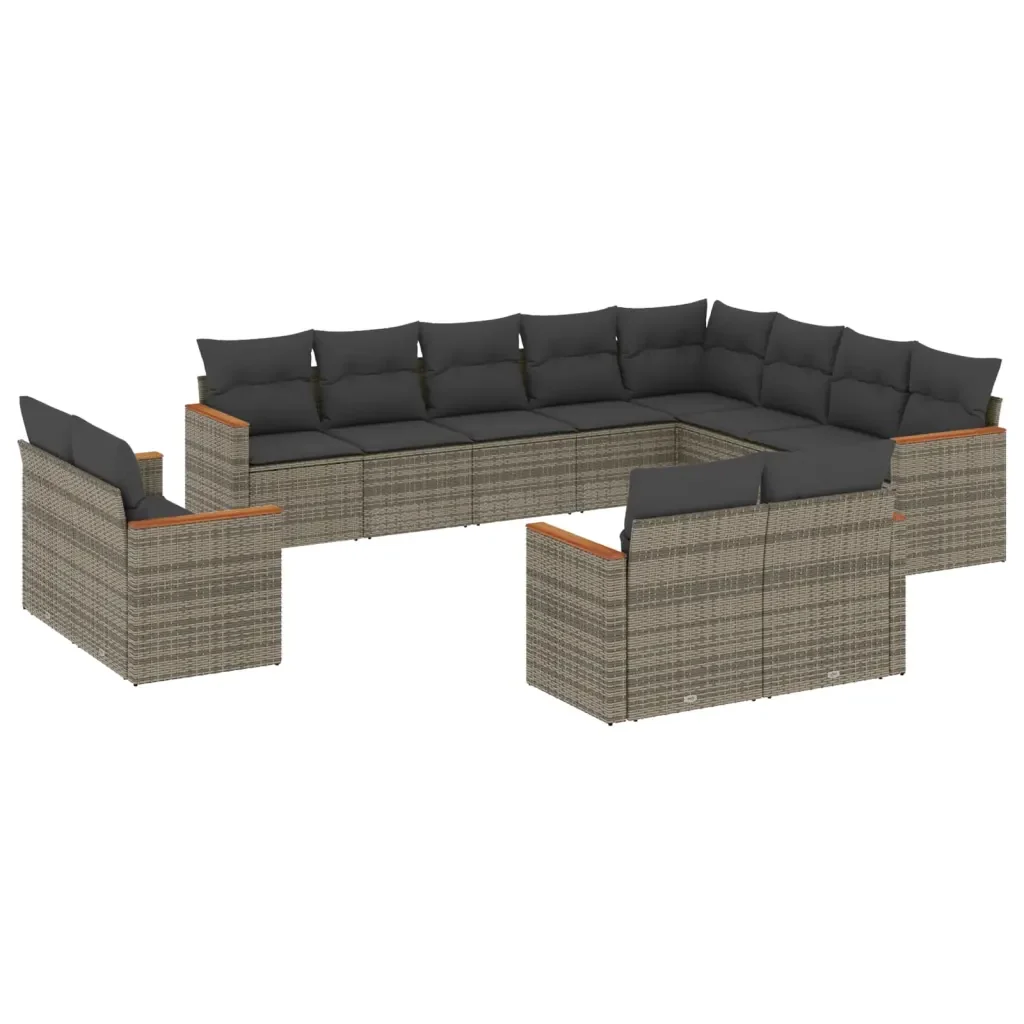 Set Divani da Giardino 12 pz con Cuscini Grigio in Polyrattan 3226515 - Image 2
