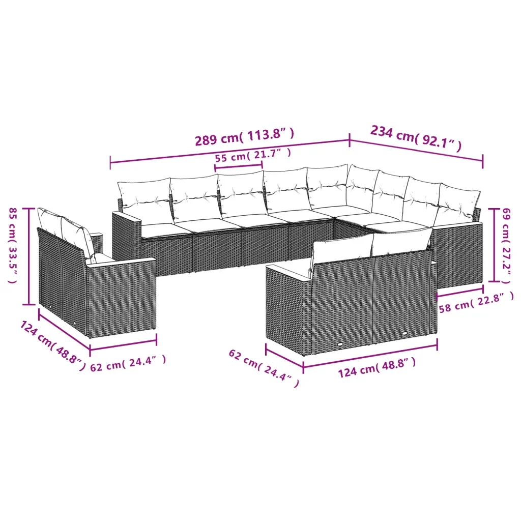 Set Divani da Giardino 12 pz con Cuscini Grigio in Polyrattan 3226515 - Image 7