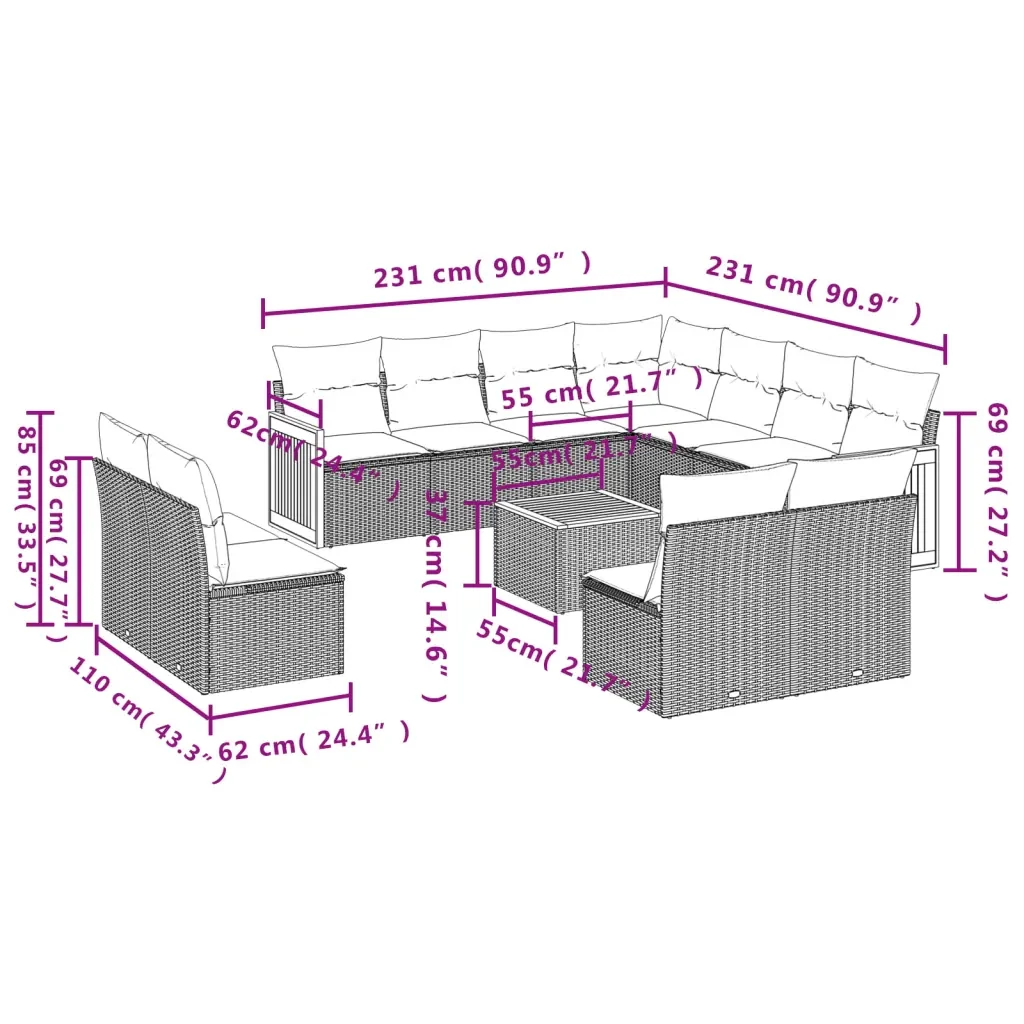 Set Divani da Giardino 12 pz con Cuscini Grigio in Polyrattan 3227775 - Image 8