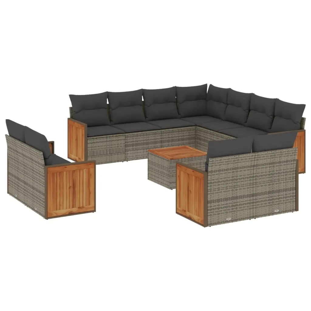 Set Divani da Giardino 12 pz con Cuscini Grigio in Polyrattan 3228188 - Image 2