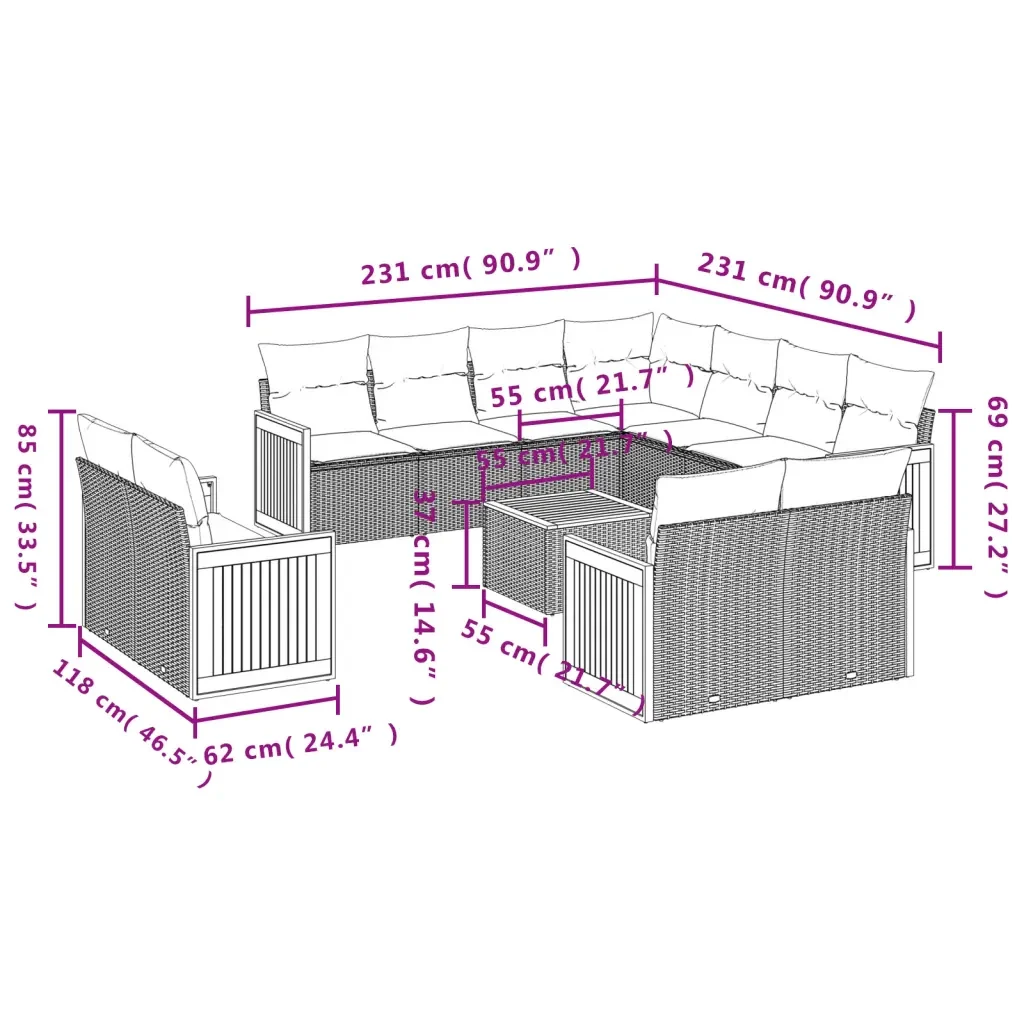 Set Divani da Giardino 12 pz con Cuscini Grigio in Polyrattan 3228188 - Image 8