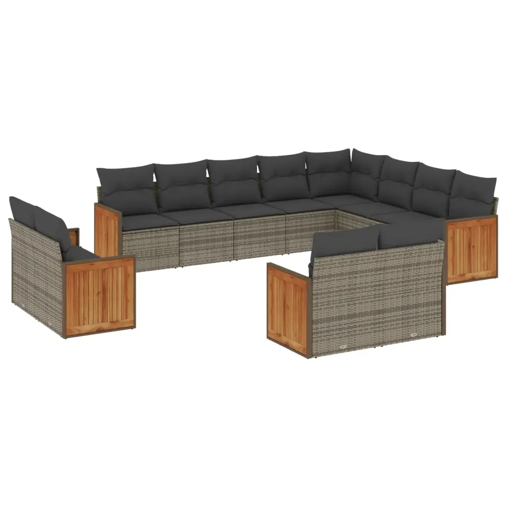 Set Divani da Giardino 12 pz con Cuscini Grigio in Polyrattan 3228195 - Image 2