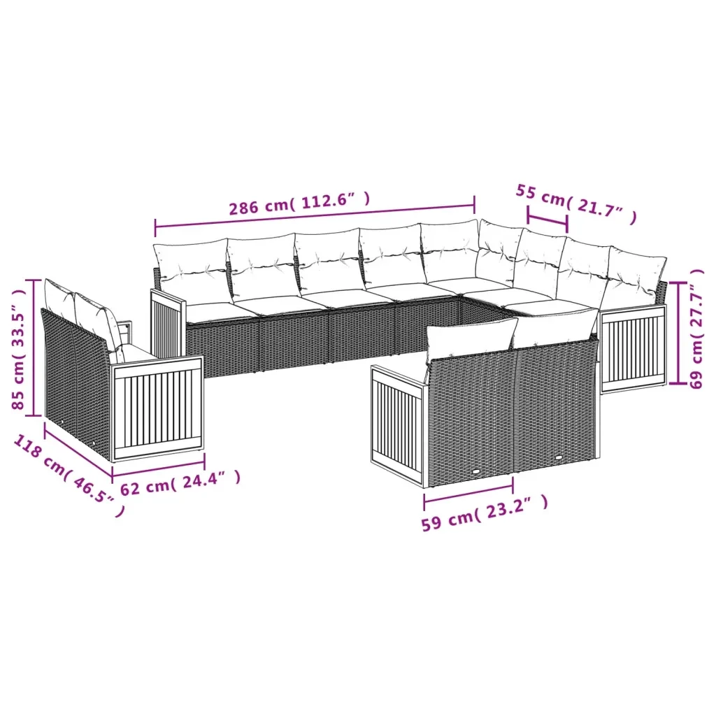 Set Divani da Giardino 12 pz con Cuscini Grigio in Polyrattan 3228195 - Image 7