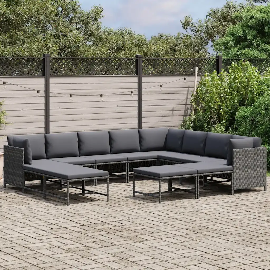 Set Divani da Giardino 12 pz con Cuscini in Polyrattan Grigio 3059777 - Image 3