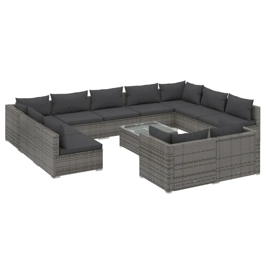 Set Divani da Giardino 12 pz con Cuscini in Polyrattan Grigio 3102085 - Image 2