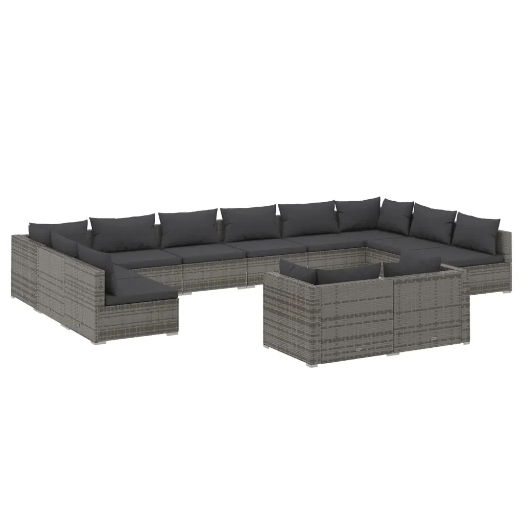 Set Divani da Giardino 12 pz con Cuscini in Polyrattan Grigio 3102093 - Image 2