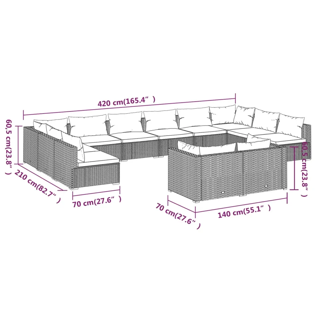 Set Divani da Giardino 12 pz con Cuscini in Polyrattan Grigio 3102093 - Image 7