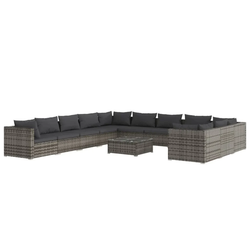 Set Divani da Giardino 12 pz con Cuscini in Polyrattan Grigio 3102821 - Image 2