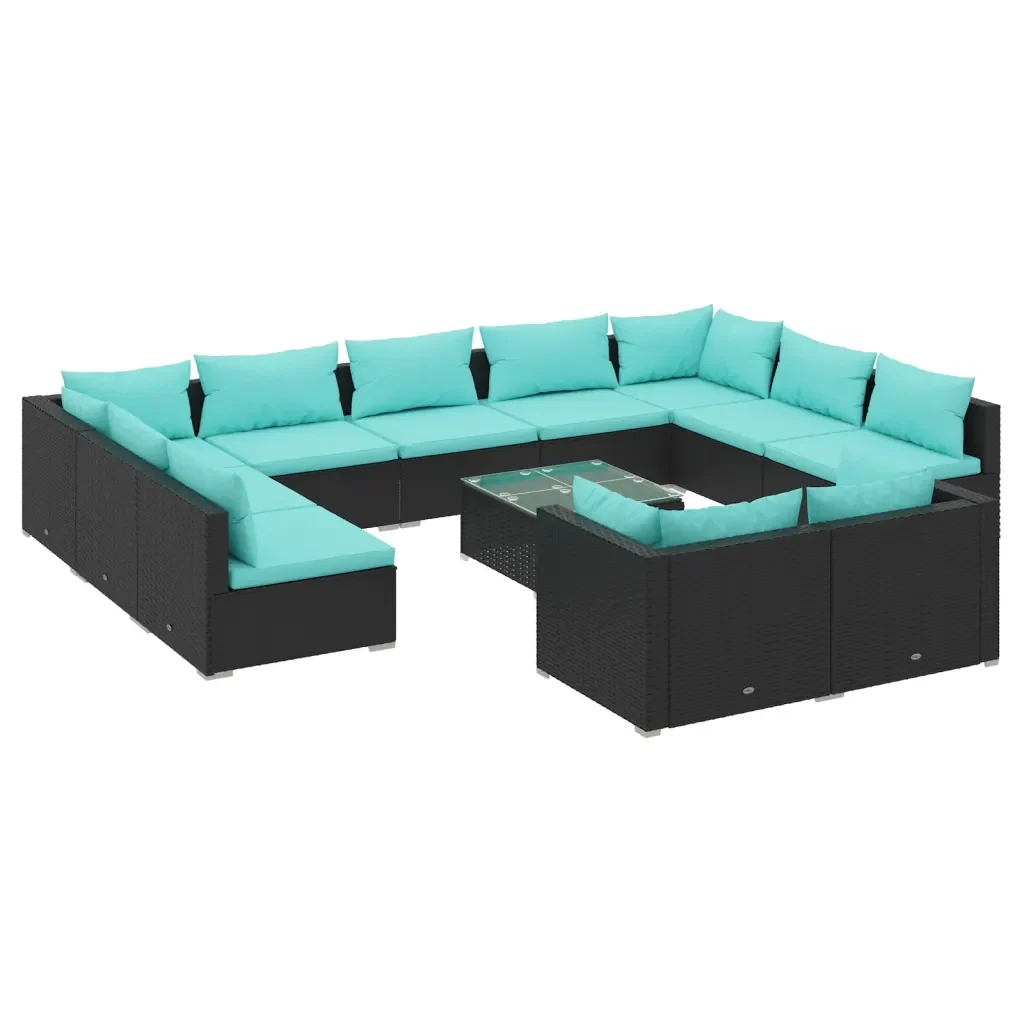 Set Divani da Giardino 12 pz con Cuscini in Polyrattan Nero 3102081 - Image 2
