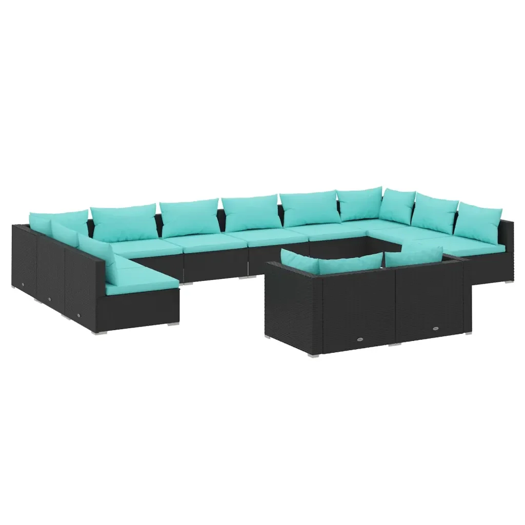 Set Divani da Giardino 12 pz con Cuscini in Polyrattan Nero 3102089 - Image 2