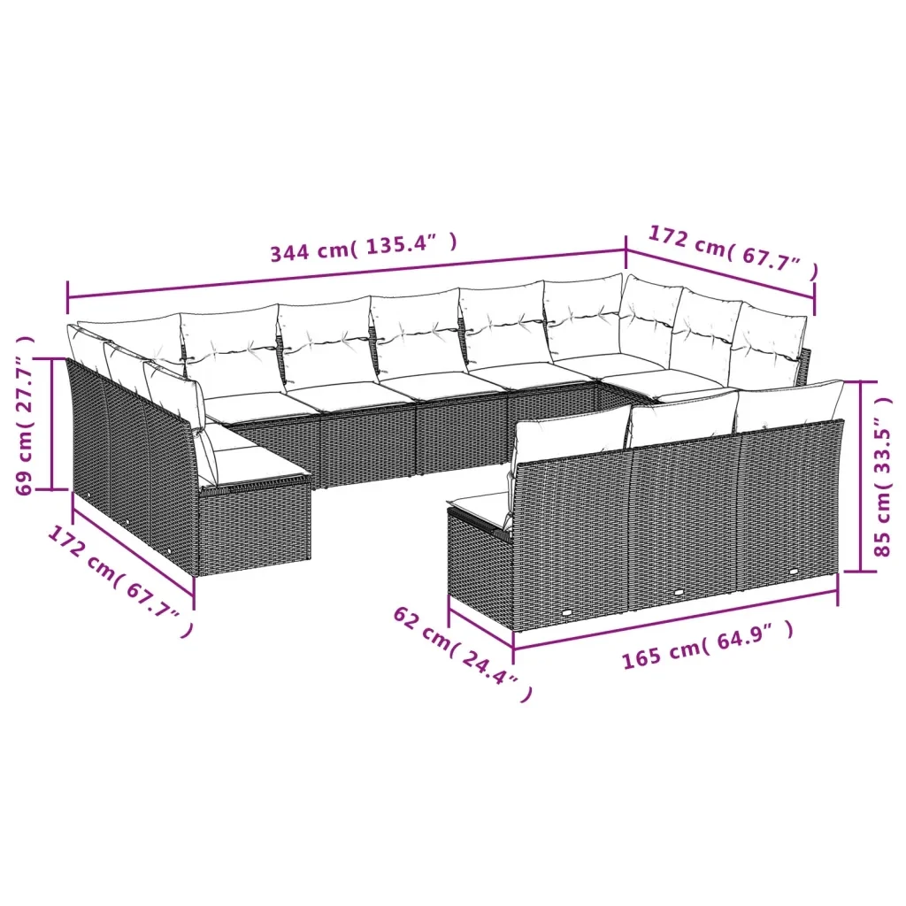 Set Divani da Giardino 13 pz con Cuscini Grigio in Polyrattan 3218390 - Image 3