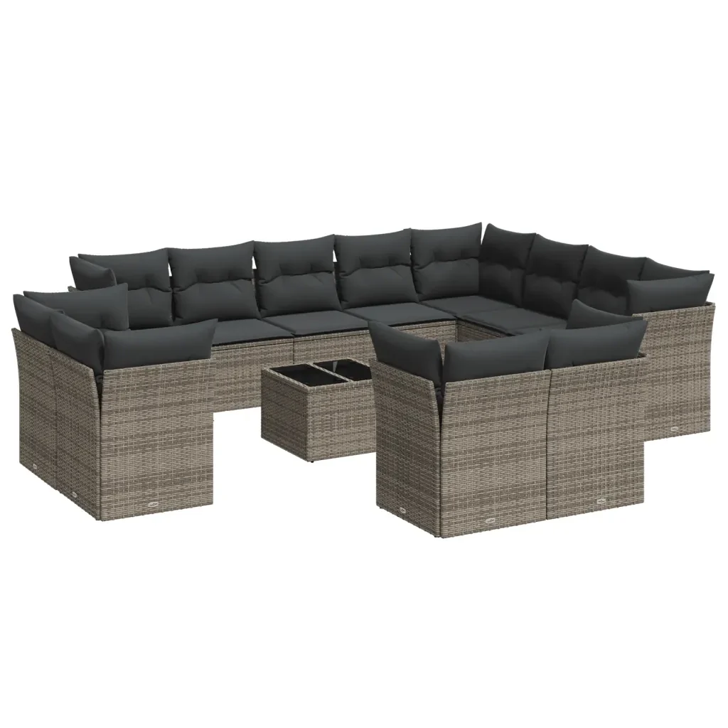 Set Divani da Giardino 13 pz con Cuscini Grigio in Polyrattan 3218540 - Image 2