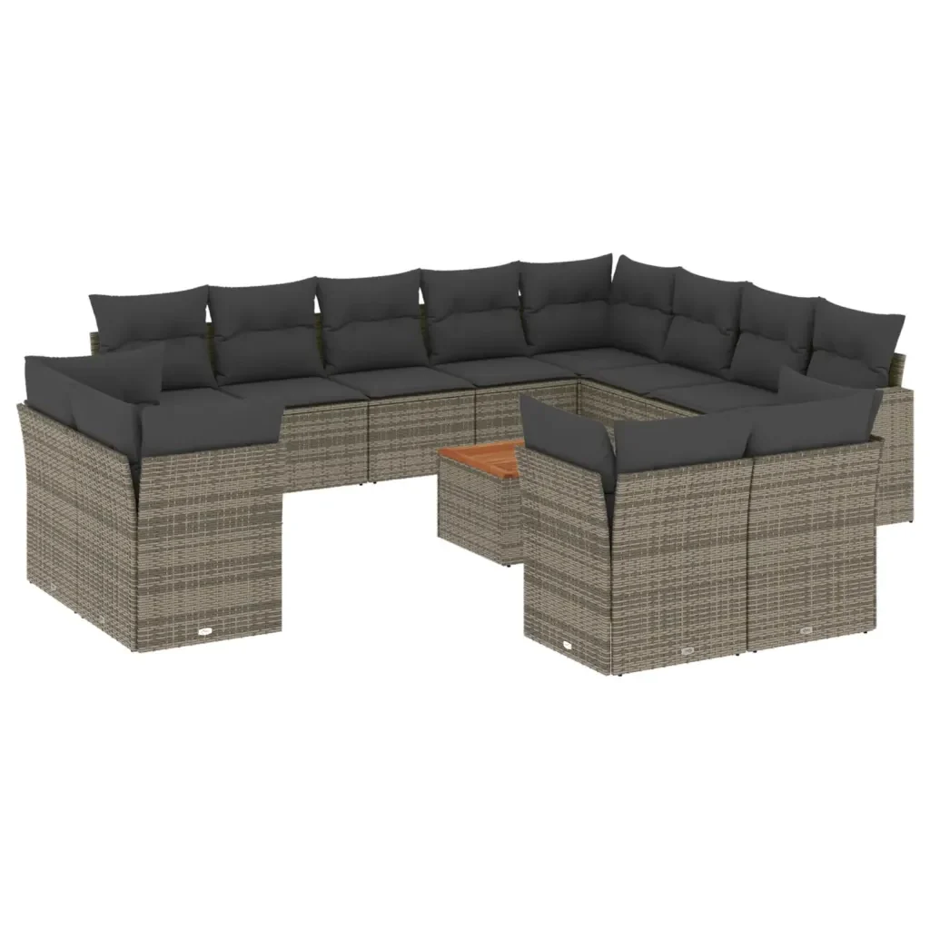Set Divani da Giardino 13 pz con Cuscini Grigio in Polyrattan 3223953 - Image 2