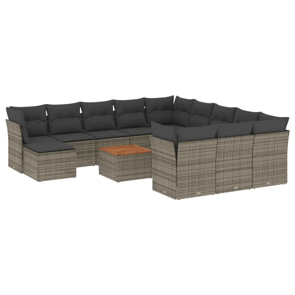 Set Divani da Giardino 13 pz con Cuscini Grigio in Polyrattan 3223988 - Image 2
