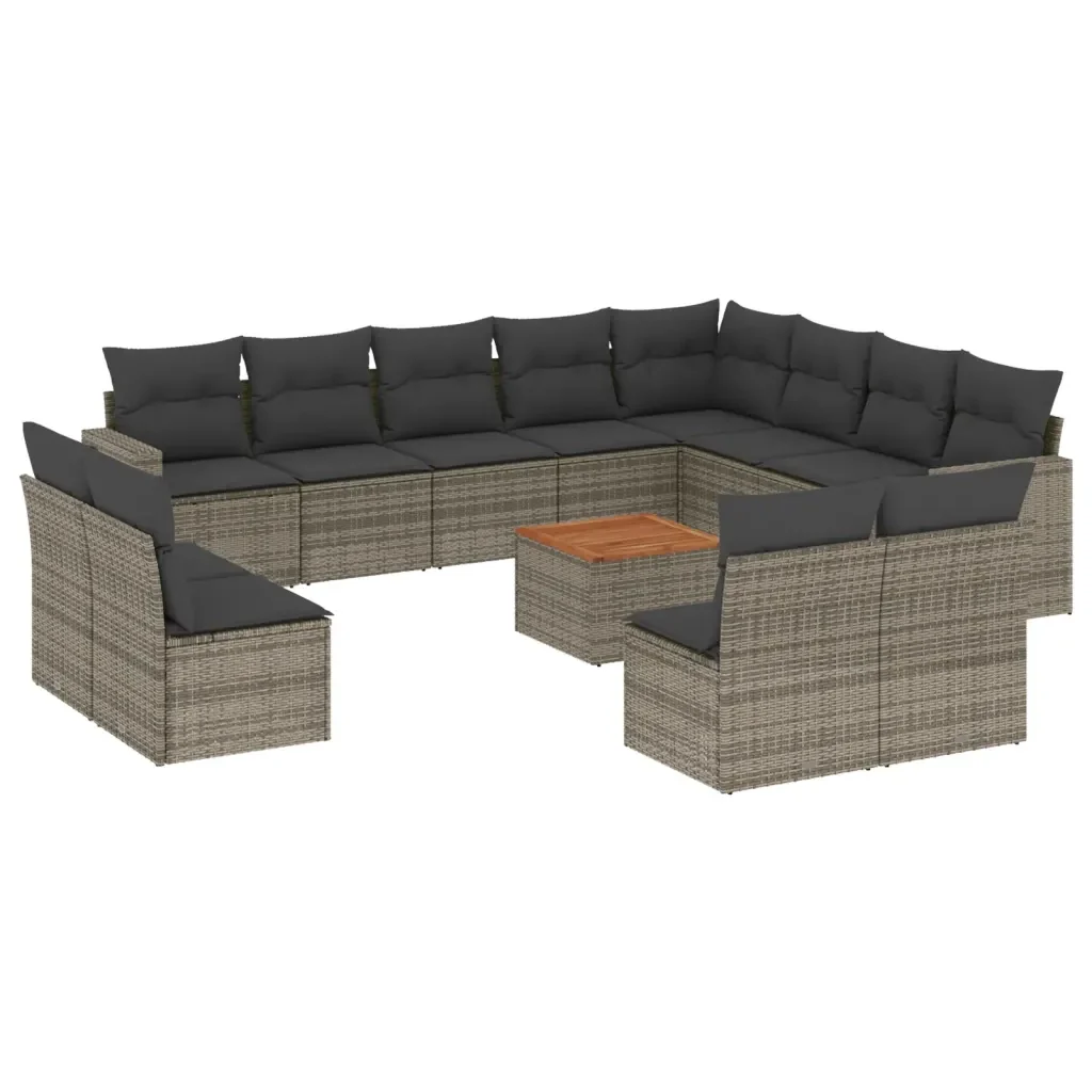 Set Divani da Giardino 13 pz con Cuscini Grigio in Polyrattan 3224373 - Image 2