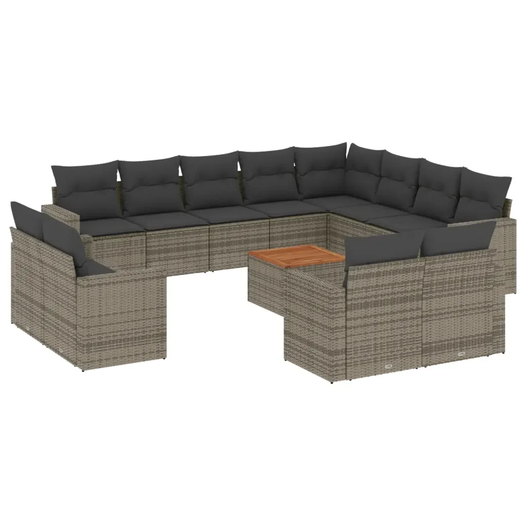Set Divani da Giardino 13 pz con Cuscini Grigio in Polyrattan 3224394 - Image 2