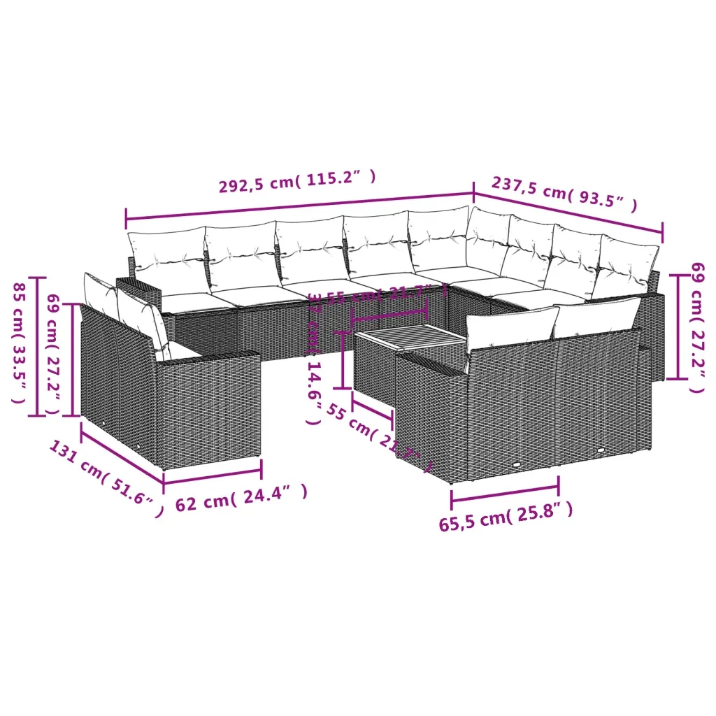 Set Divani da Giardino 13 pz con Cuscini Grigio in Polyrattan 3224394 - Image 3