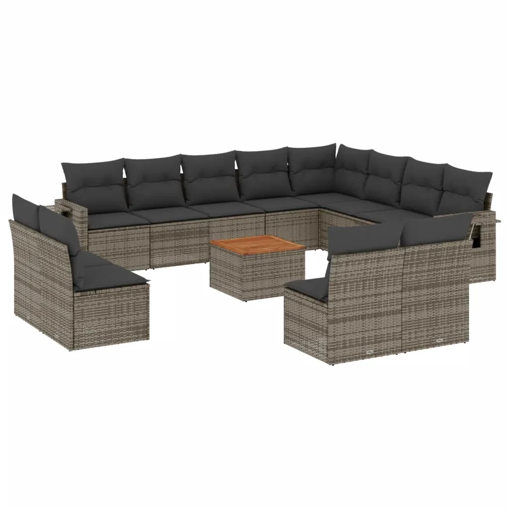 Set Divani da Giardino 13 pz con Cuscini Grigio in Polyrattan 3224814 - Image 2