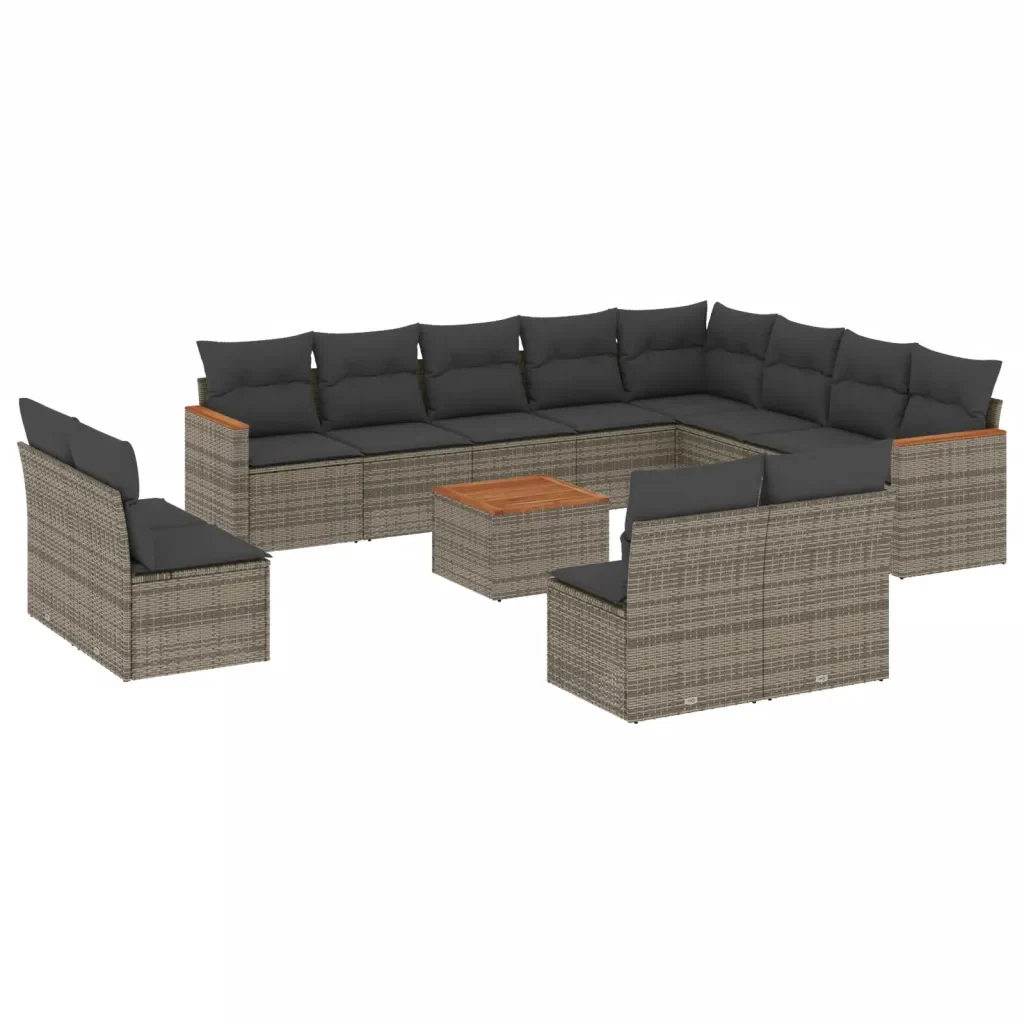 Set Divani da Giardino 13 pz con Cuscini Grigio in Polyrattan 3226480 - Image 2