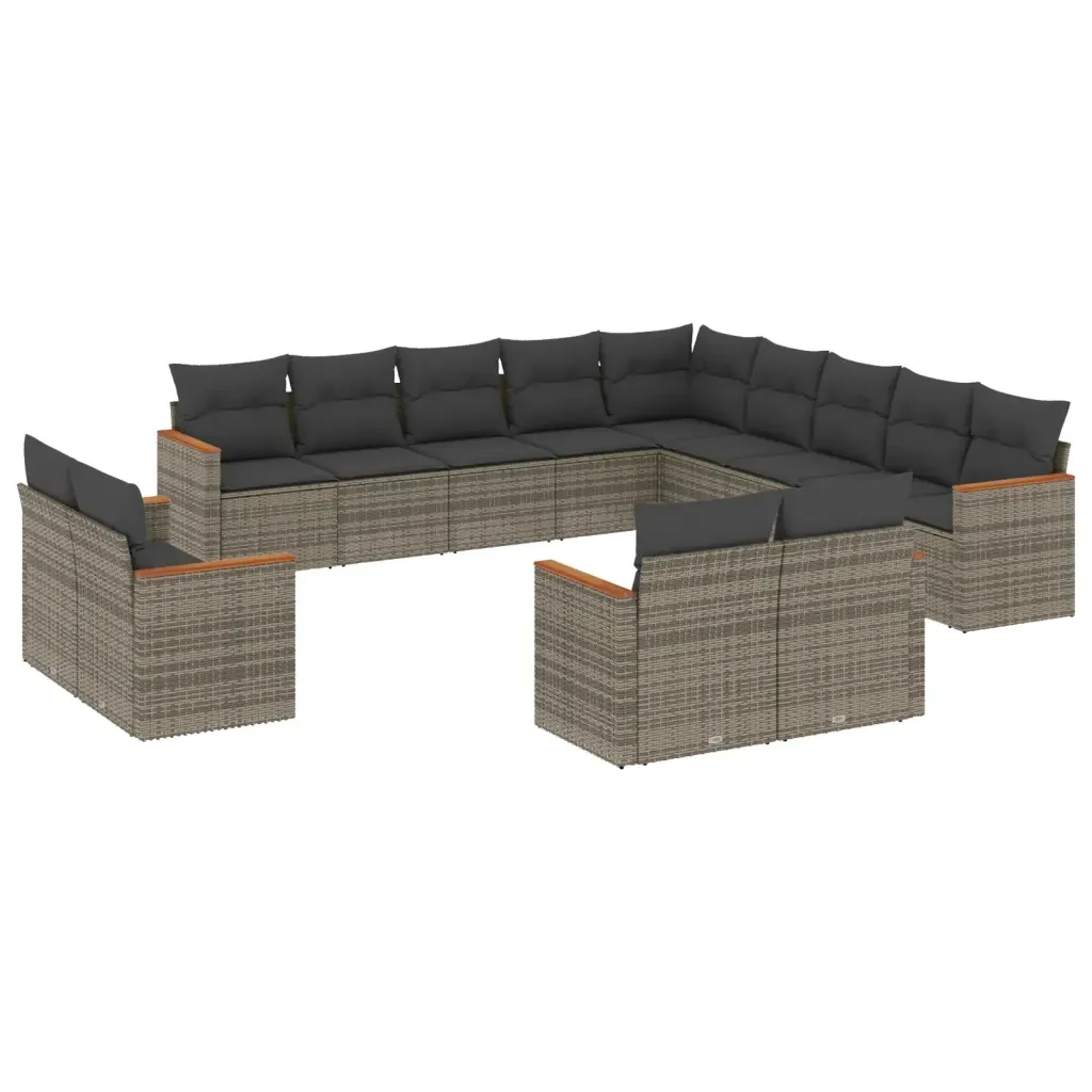 Set Divani da Giardino 13 pz con Cuscini Grigio in Polyrattan 3226529 - Image 2