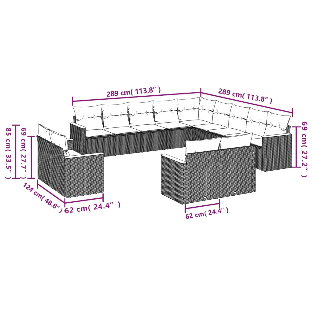 Set Divani da Giardino 13 pz con Cuscini Grigio in Polyrattan 3226529 - Image 7