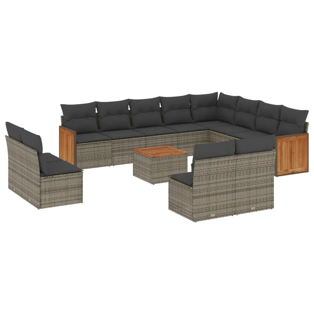 Set Divani da Giardino 13 pz con Cuscini Grigio in Polyrattan 3228160 - Image 2