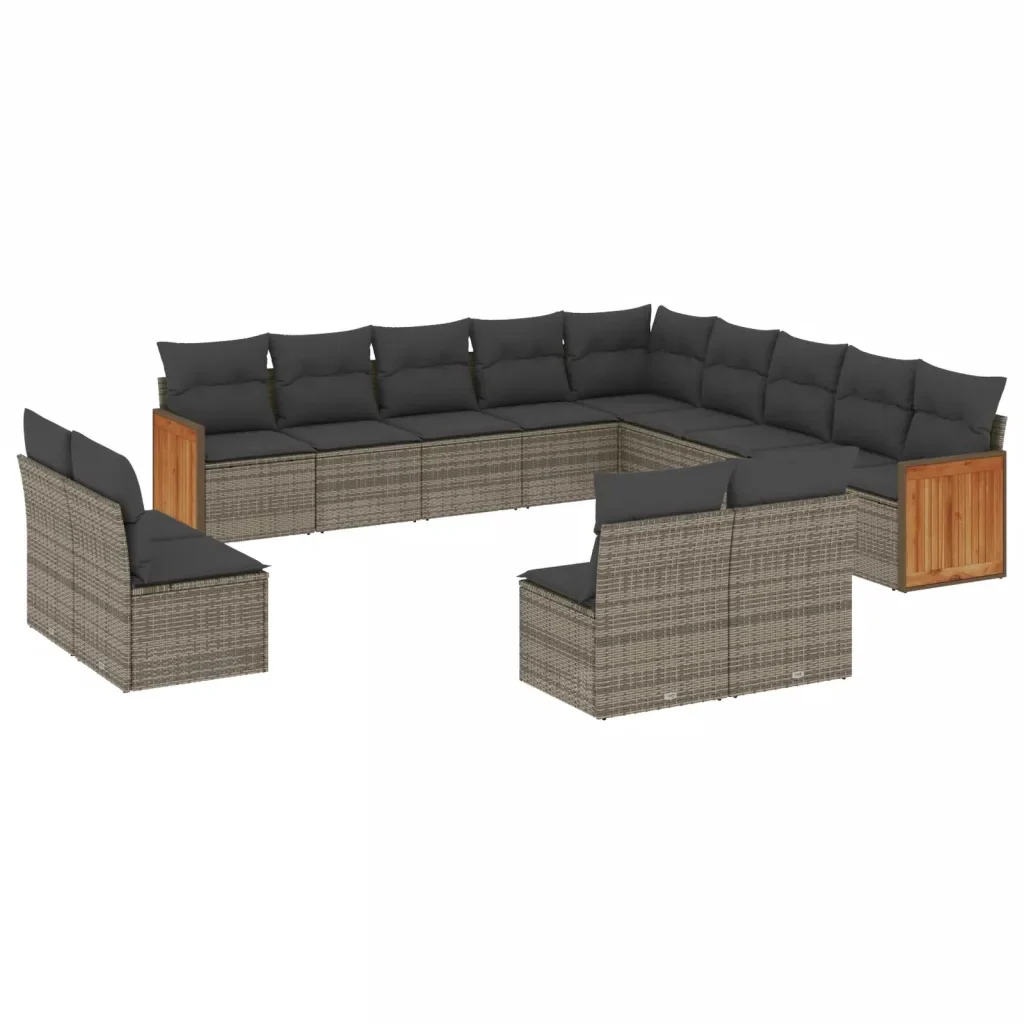 Set Divani da Giardino 13 pz con Cuscini Grigio in Polyrattan 3228167 - Image 2