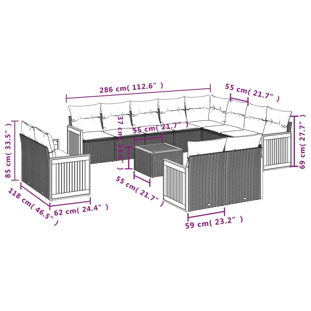 Set Divani da Giardino 13 pz con Cuscini Grigio in Polyrattan 3228202 - Image 8
