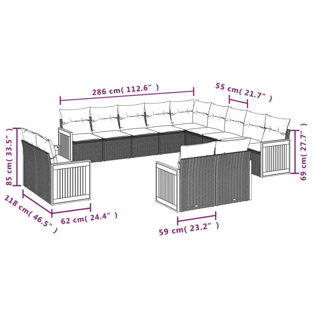 Set Divani da Giardino 13 pz con Cuscini Grigio in Polyrattan 3228209 - Image 7