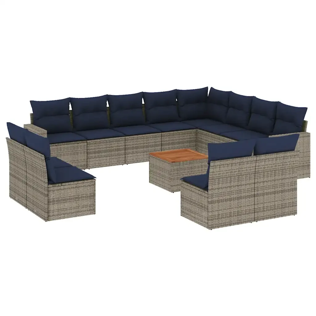 Set Divani da Giardino 13 pz con Cuscini Grigio in Polyrattan - Image 2