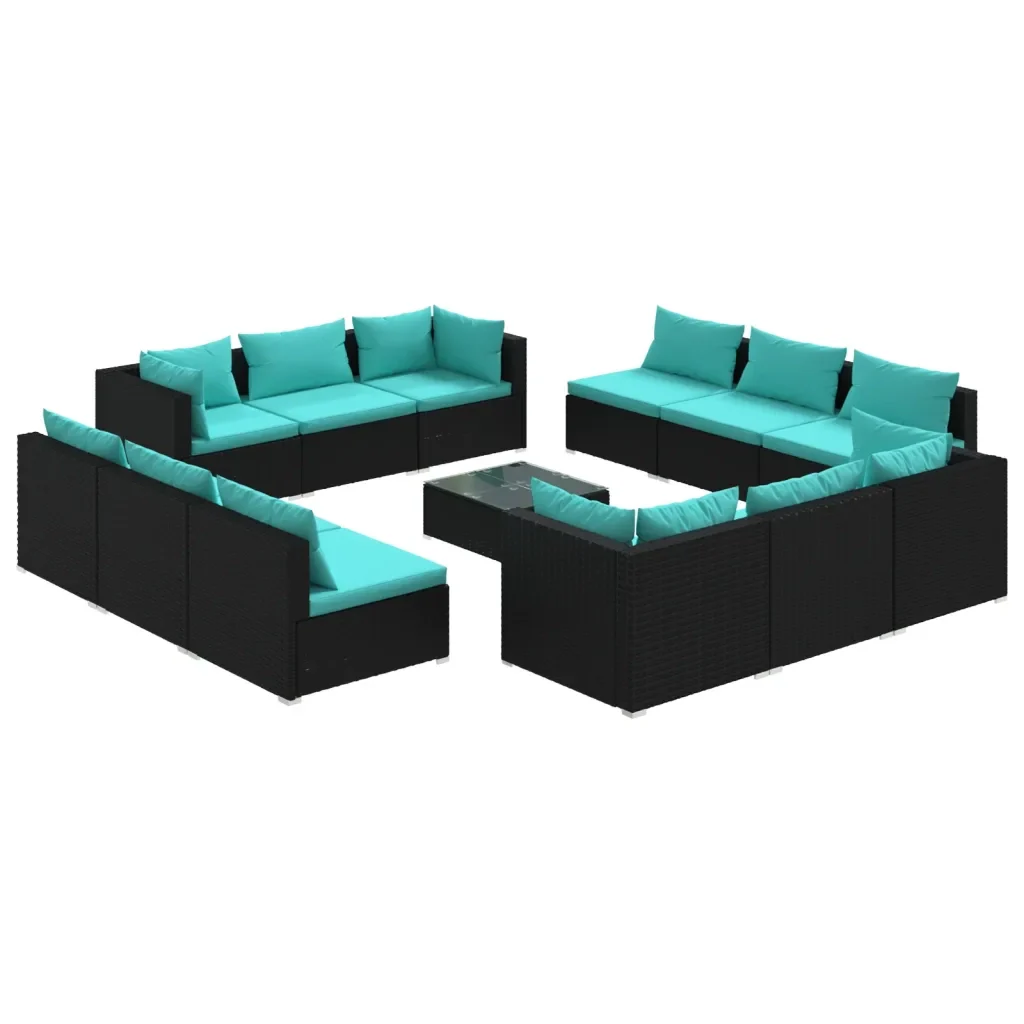 Set Divani da Giardino 13 pz con Cuscini in Polyrattan Nero 3101593 - Image 2