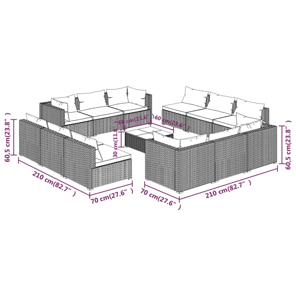 Set Divani da Giardino 13 pz con Cuscini in Polyrattan Nero 3101593 - Image 9