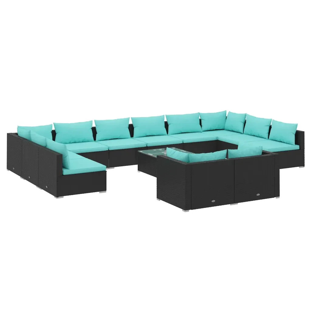 Set Divani da Giardino 13 pz con Cuscini in Polyrattan Nero 3102097 - Image 2
