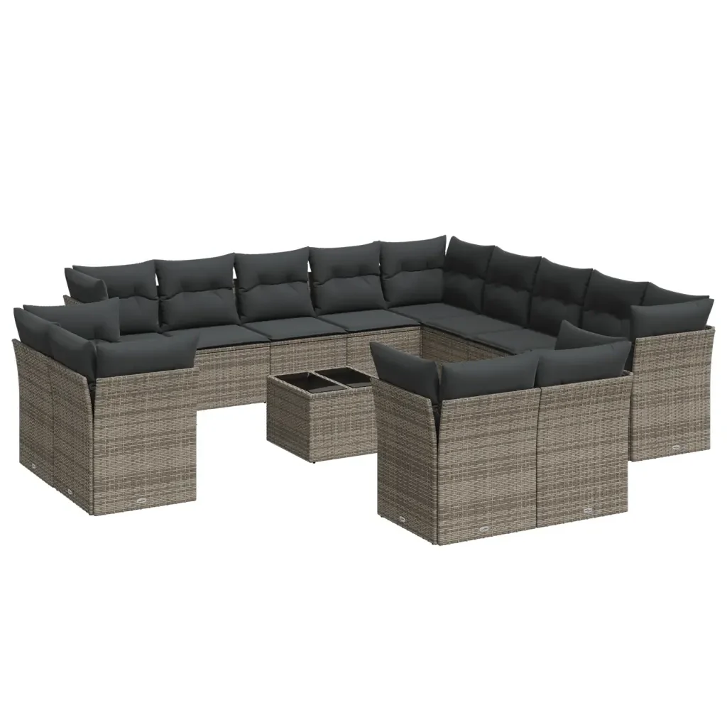 Set Divani da Giardino 14pz con Cuscini in Polyrattan Grigio 3218560 - Image 2