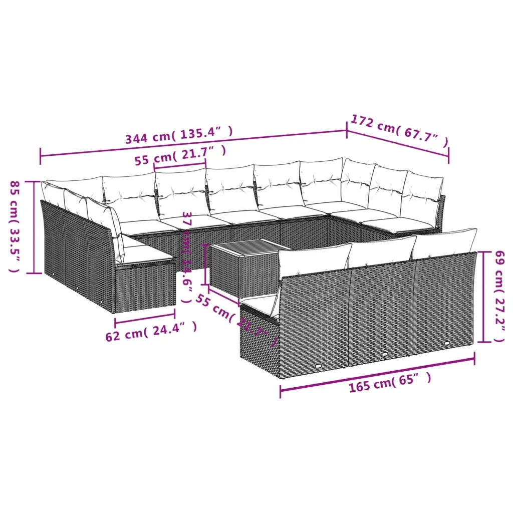 Set Divani da Giardino 14pz con Cuscini in Polyrattan Grigio 3223904 - Image 3