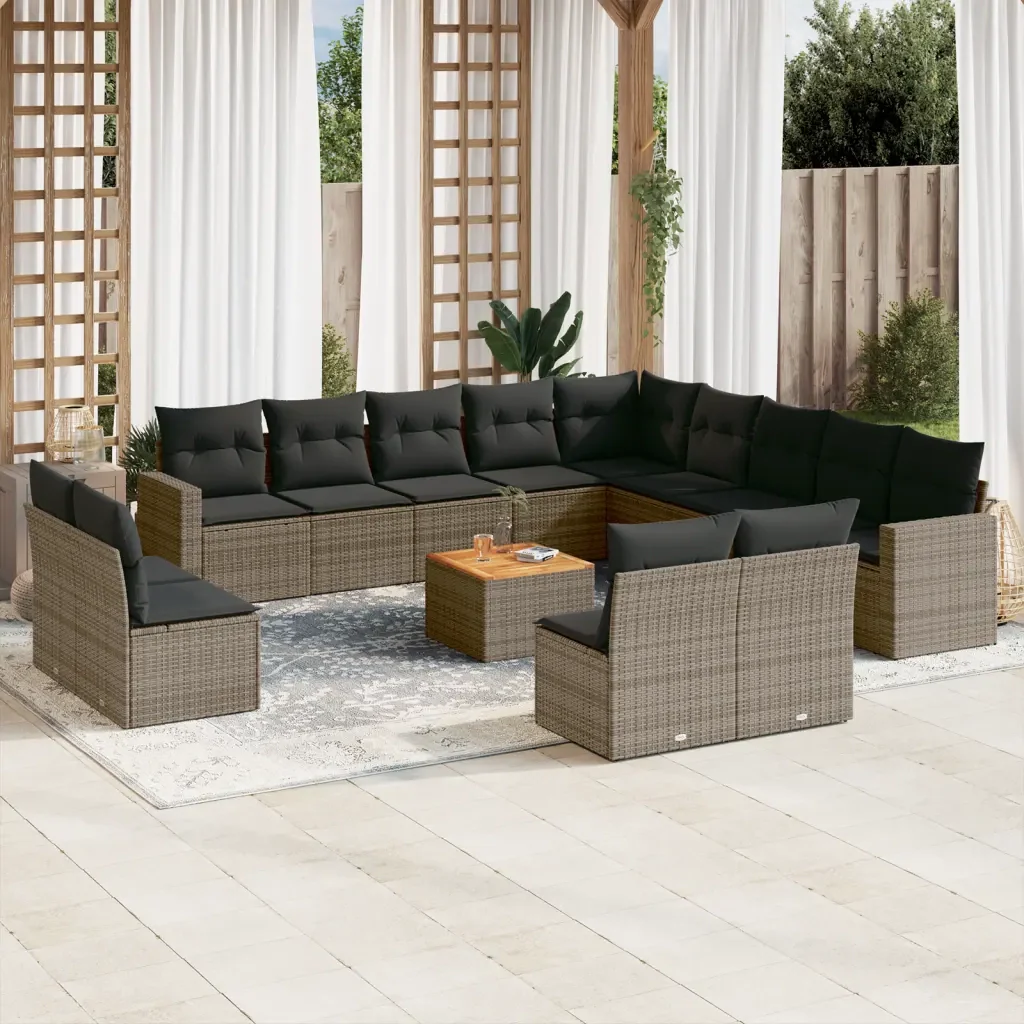 Set Divani da Giardino 14pz con Cuscini in Polyrattan Grigio 3224380