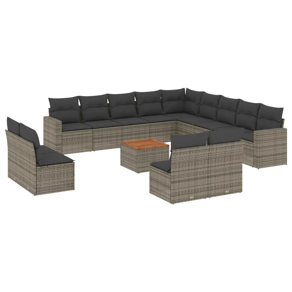 Set Divani da Giardino 14pz con Cuscini in Polyrattan Grigio 3224380 - Image 2