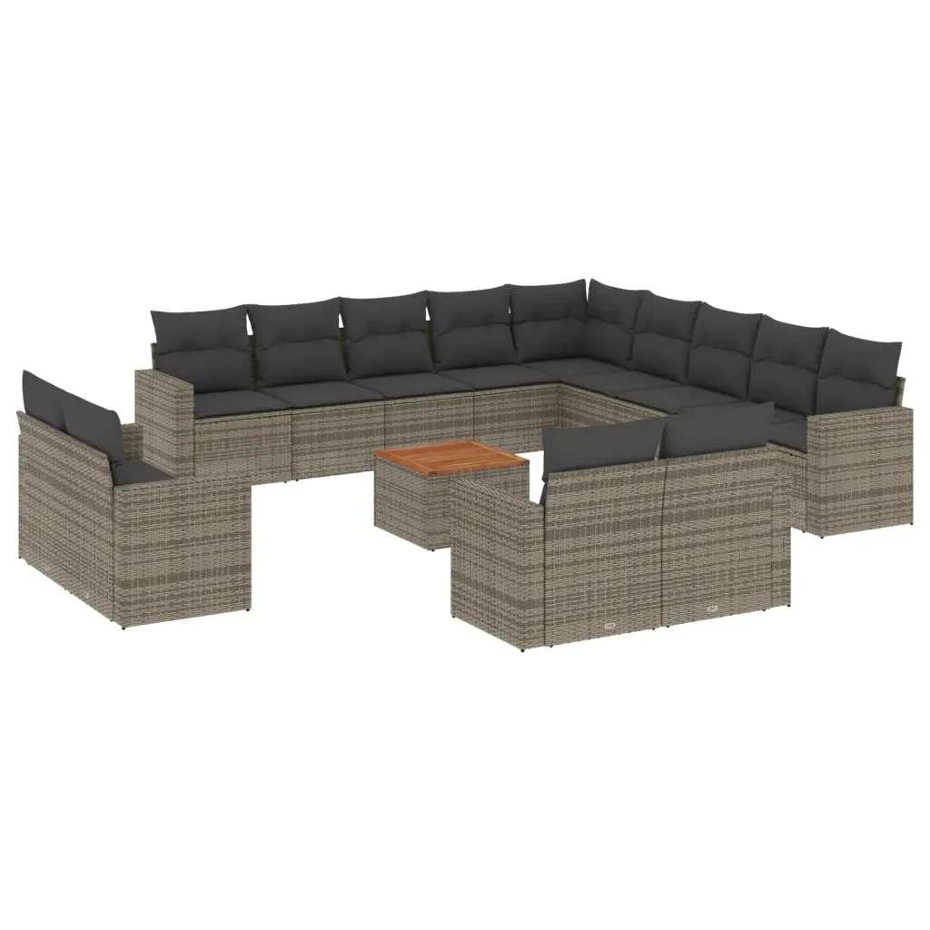 Set Divani da Giardino 14pz con Cuscini in Polyrattan Grigio 3224401 - Image 2